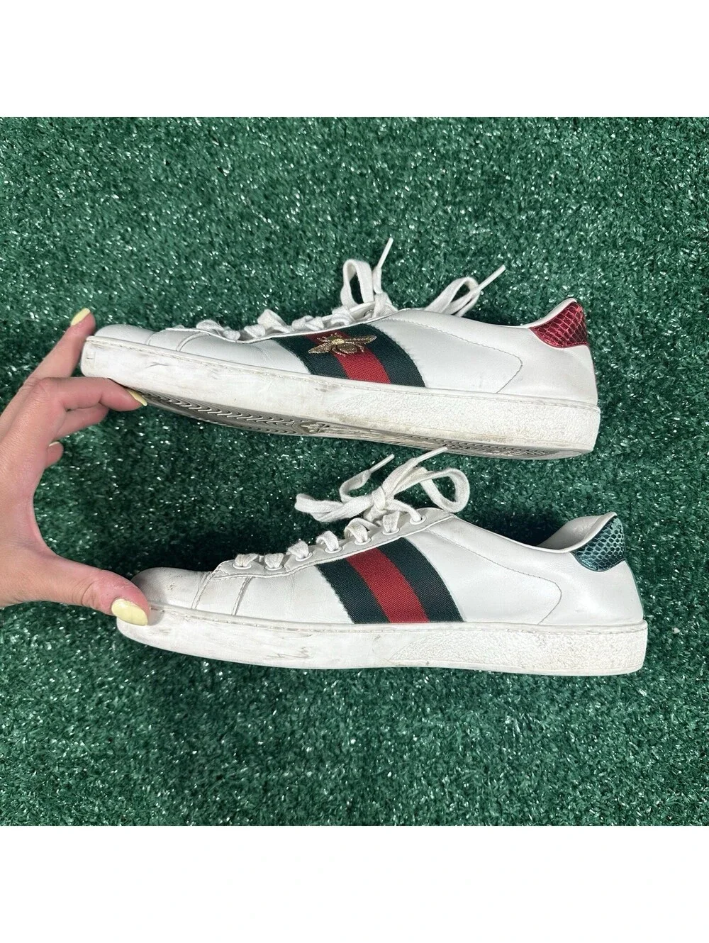 Gucci Ace Sneakers White Leather Green Red Web Stripe Men’s Size 8.5
